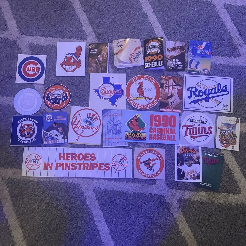 Rare MLB 1990 Baseball Team Logo Stickers & Schedule Lot